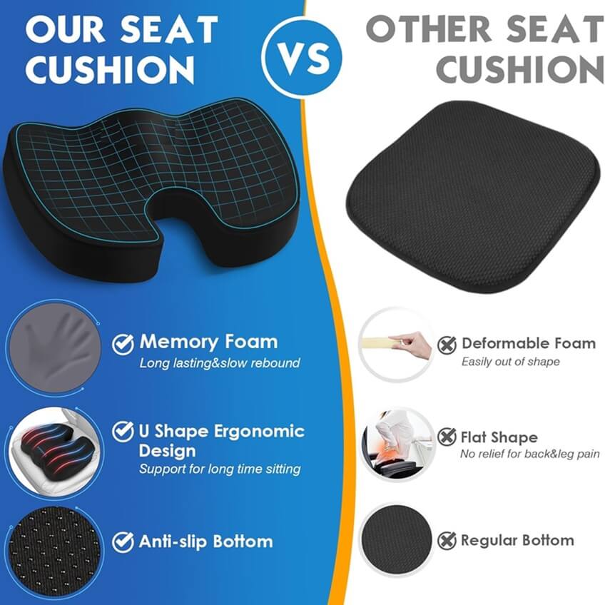 Orthopedic memory foam seat cushion coccyx tailbone pain relief office